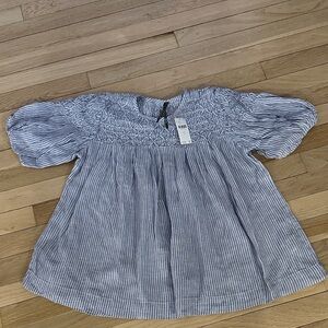 Anthropologie NWT Smocked, Puff-Sleeve, Babydoll Striped Blouse